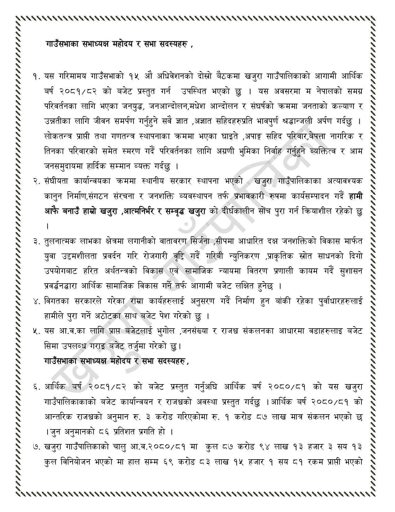 खजुरा गाउँपालिकाको आ.व. ०८१।०८२ को प्रस्तावित बजेट !!!